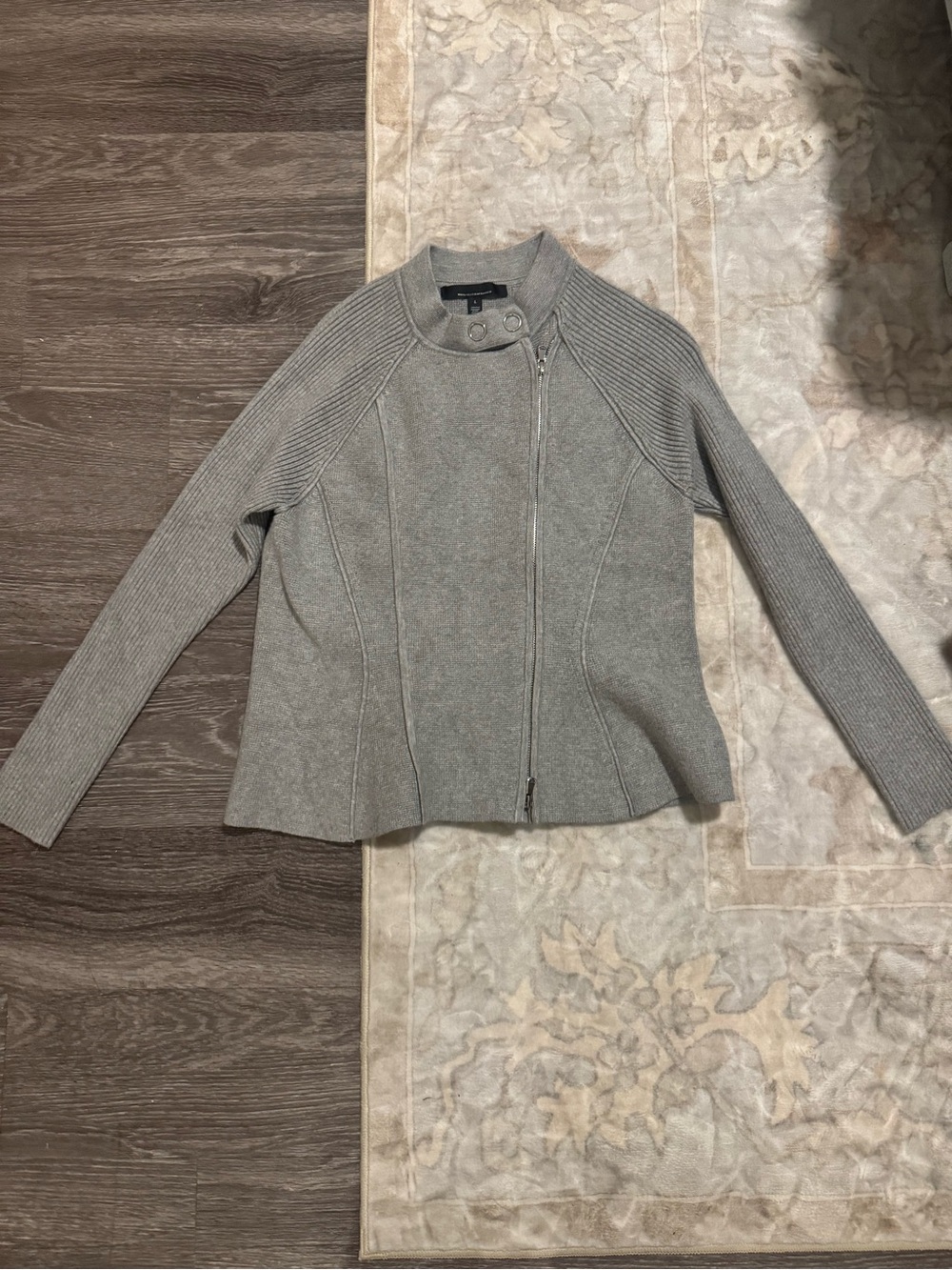 White House Black Market Light Gray Asymmetrical Zip Knit Jacket